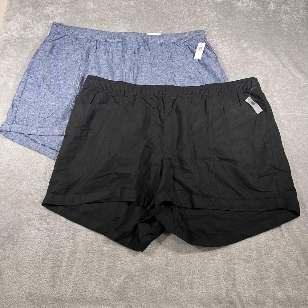Old Navy Shorts Womens 4X High-Rise Linen Blend 3.5 Inseam 2 Pack Black Blue